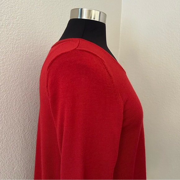 Eileen Fisher Merino Wool Vibrant Red Bell Hem Knit Tunic Sweater Size L/P - Picture 5 of 12